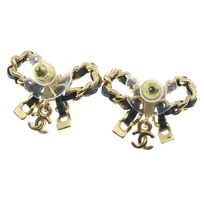 Chanel Ribbon Black Cles the CC Logo Earrings Gold