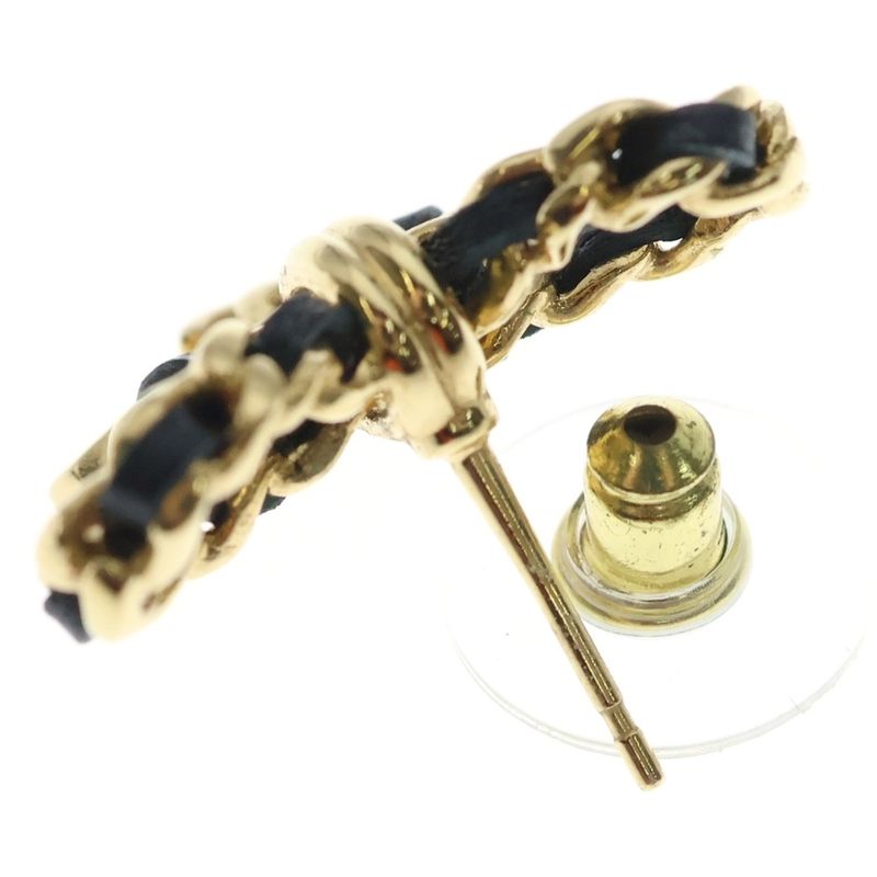 Chanel Ribbon Black Cles the CC Logo Earrings Gold