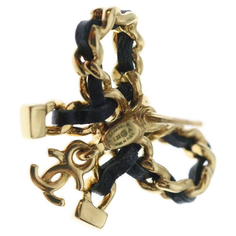 Chanel Ribbon Black Cles the CC Logo Earrings Gold