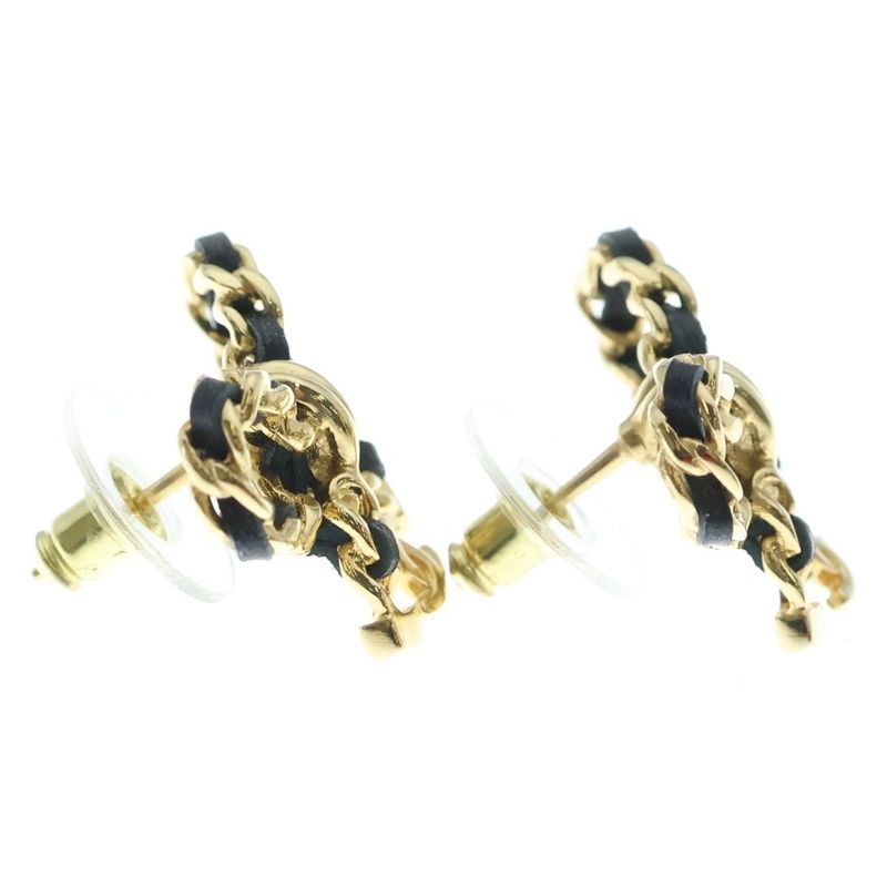 Chanel Ribbon Black Cles the CC Logo Earrings Gold
