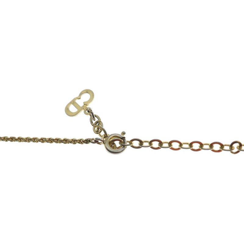 Dior Cdlogo Line Stone Necklace Pendant Chain Gold