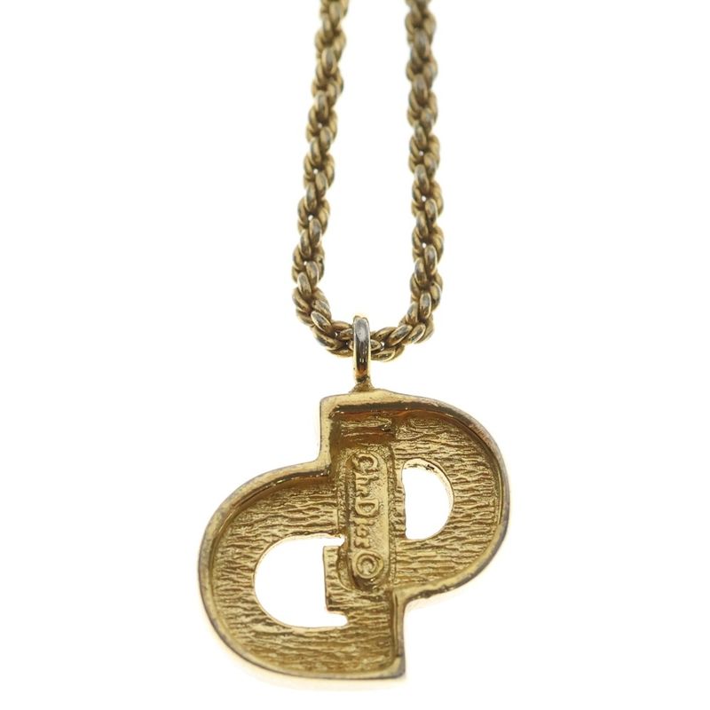 Dior Cdlogo Line Stone Necklace Pendant Chain Gold