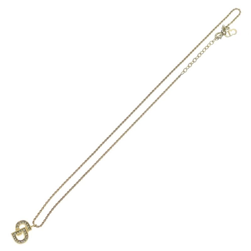 Dior Cdlogo Line Stone Necklace Pendant Chain Gold