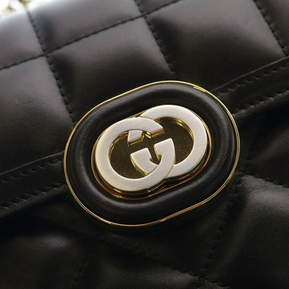 Gucci Deco Mini Leather Mini Shoulder Bag Chain Black Silver