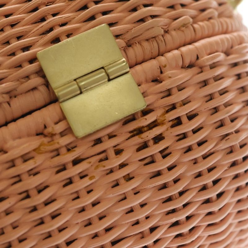 Chanel Heart Lock 2-Way Chain Mini Shoulder Bag Basket Pink Rattan Gold