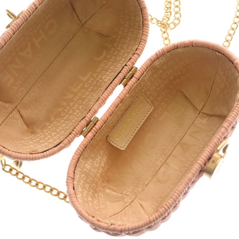 Chanel Heart Lock 2-Way Chain Mini Shoulder Bag Basket Pink Rattan Gold