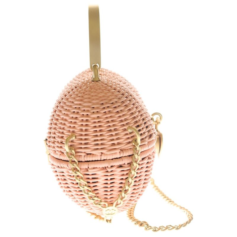 Chanel Heart Lock 2-Way Chain Mini Shoulder Bag Basket Pink Rattan Gold