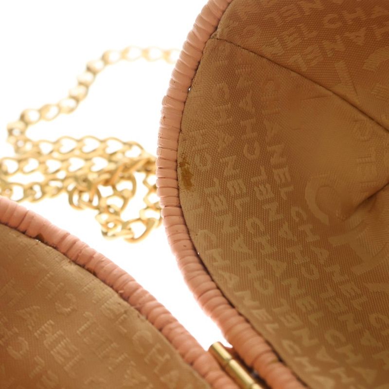 Chanel Heart Lock 2-Way Chain Mini Shoulder Bag Basket Pink Rattan Gold