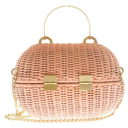 Chanel Heart Lock 2-Way Chain Mini Shoulder Bag Basket Pink Rattan Gold