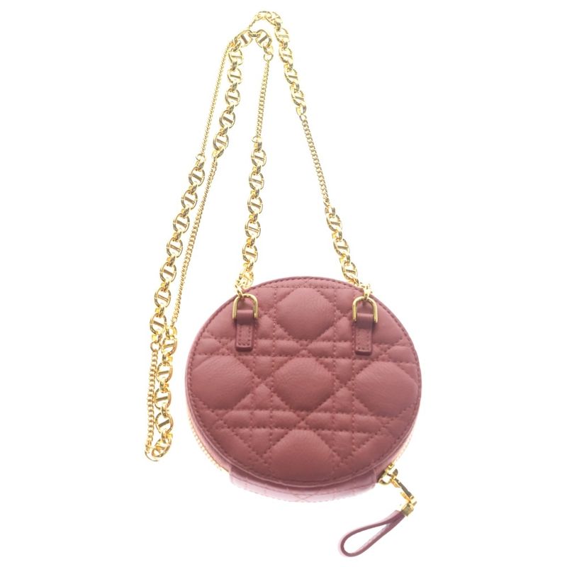 Dior Cannage Caro Mini Round Lambskin Leather Chain Shoulder Bag Pink