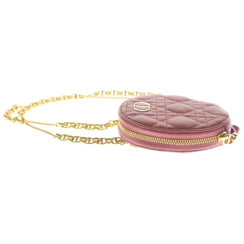 Dior Cannage Caro Mini Round Lambskin Leather Chain Shoulder Bag Pink