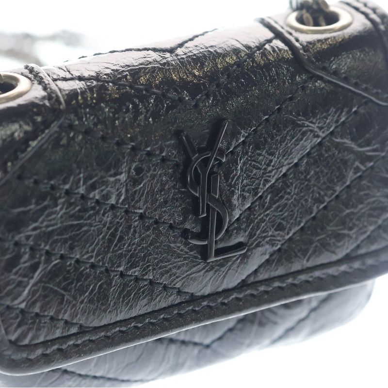 Saint Laurent Yves Niki Leather Mini Chain Shoulder Bag Black