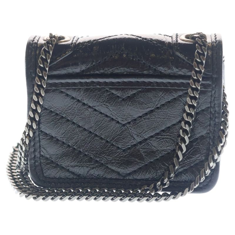 Saint Laurent Yves Niki Leather Mini Chain Shoulder Bag Black