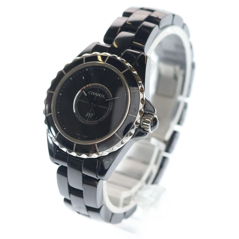 Chanel Intense Black Dial Quartz Watch Wristwatch Silver