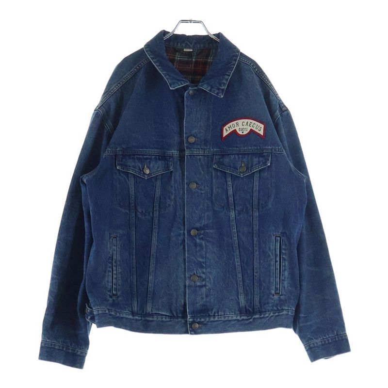 Gucci Gglogo Checkered Liner with Patch Oversize Denim Jacket Indigo