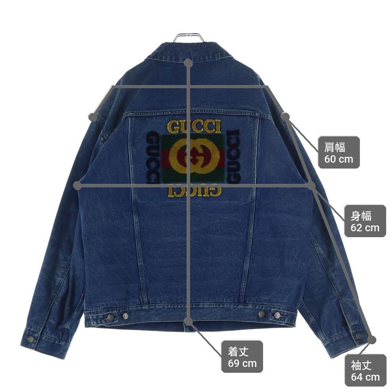 Gucci Gglogo Checkered Liner with Patch Oversize Denim Jacket Indigo