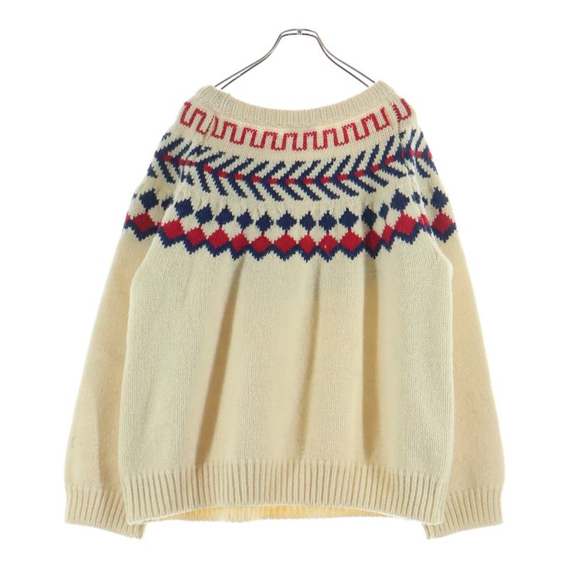 Celine Oversize Shetland Wool Crew Neck Long Sleeve Pullover Sweater Ivory Navy