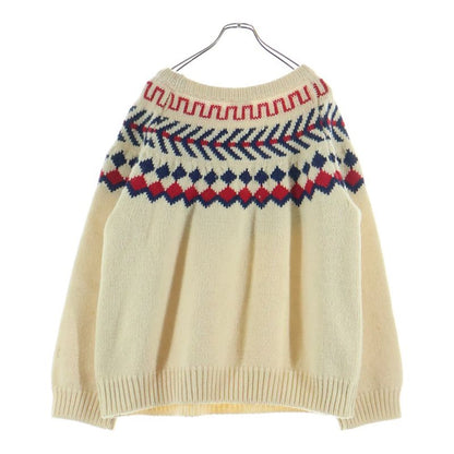 Celine Oversize Shetland Wool Crew Neck Long Sleeve Pullover Sweater Ivory Navy