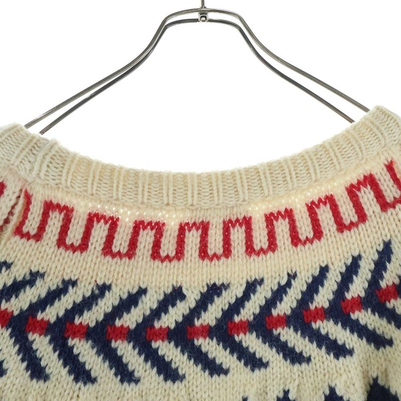 Celine Oversize Shetland Wool Crew Neck Long Sleeve Pullover Sweater Ivory Navy