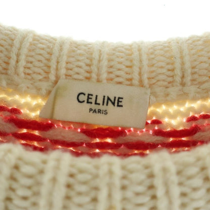 Celine Oversize Shetland Wool Crew Neck Long Sleeve Pullover Sweater Ivory Navy