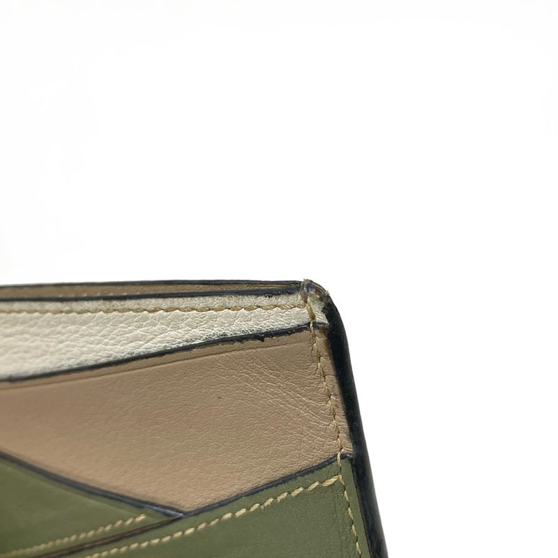 Loewe Card Case Puzzle Plain Holder Khaki Brown White Leather