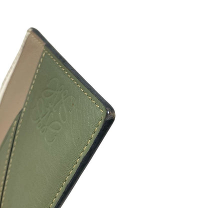 Loewe Card Case Puzzle Plain Holder Khaki Brown White Leather