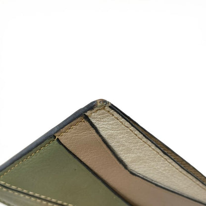 Loewe Card Case Puzzle Plain Holder Khaki Brown White Leather