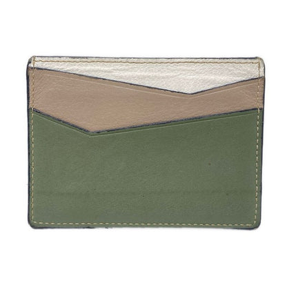 Loewe Card Case Puzzle Plain Holder Khaki Brown White Leather