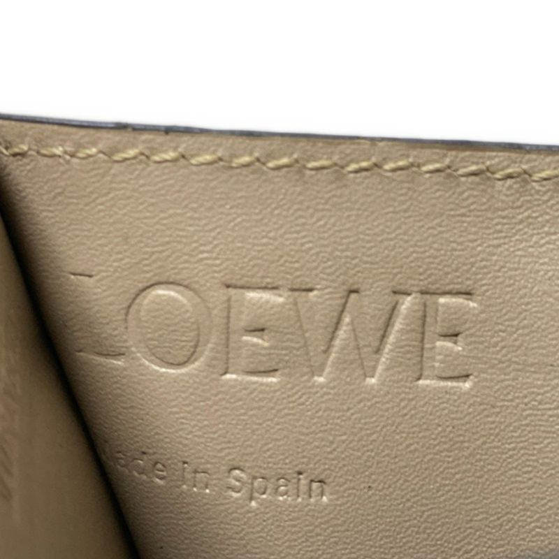 Loewe Card Case Puzzle Plain Holder Khaki Brown White Leather