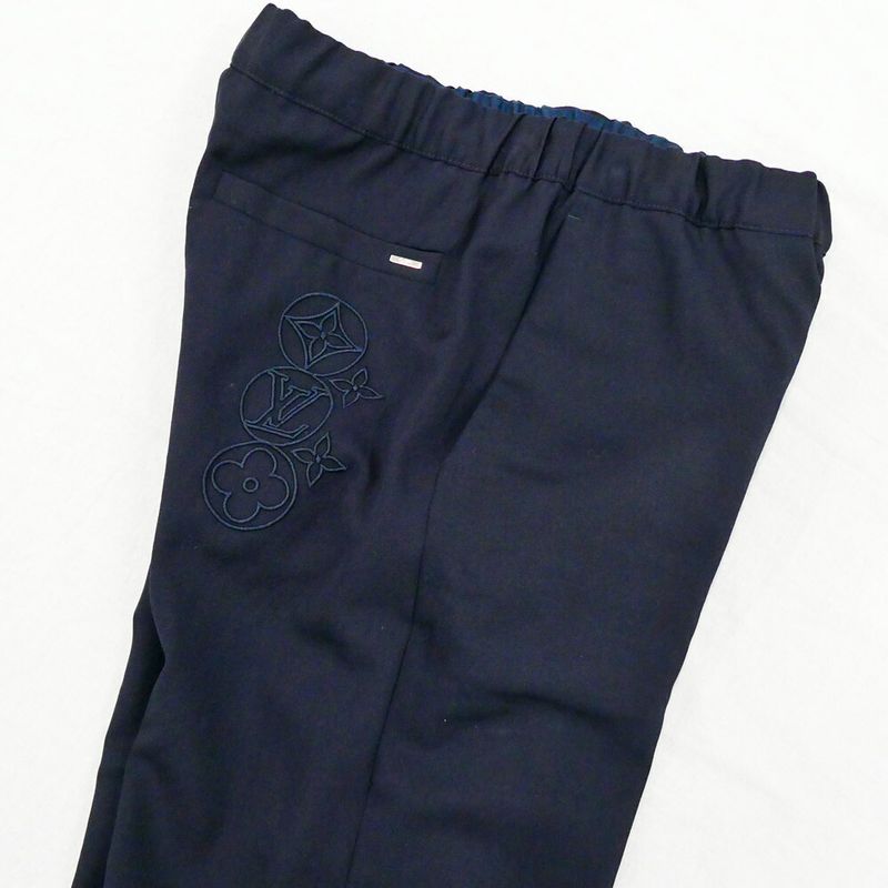 Louis Vuitton Drawstring Wool Pants Navy 46 Monogram Flower