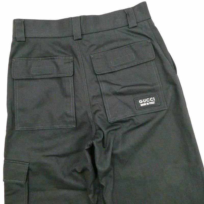 Gucci Logo Patch Wide Cargo Pants Zapro Black 44 Cotton