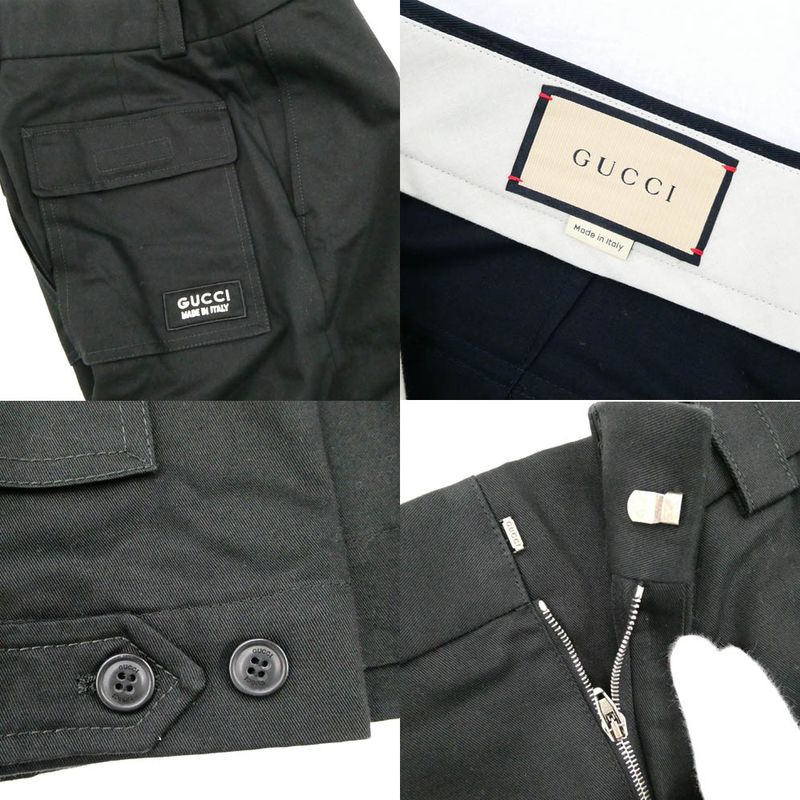 Gucci Logo Patch Wide Cargo Pants Zapro Black 44 Cotton