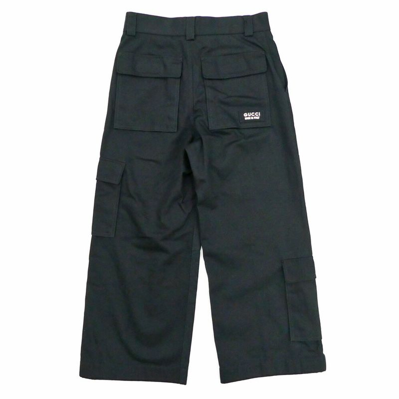 Gucci Logo Patch Wide Cargo Pants Zapro Black 44 Cotton