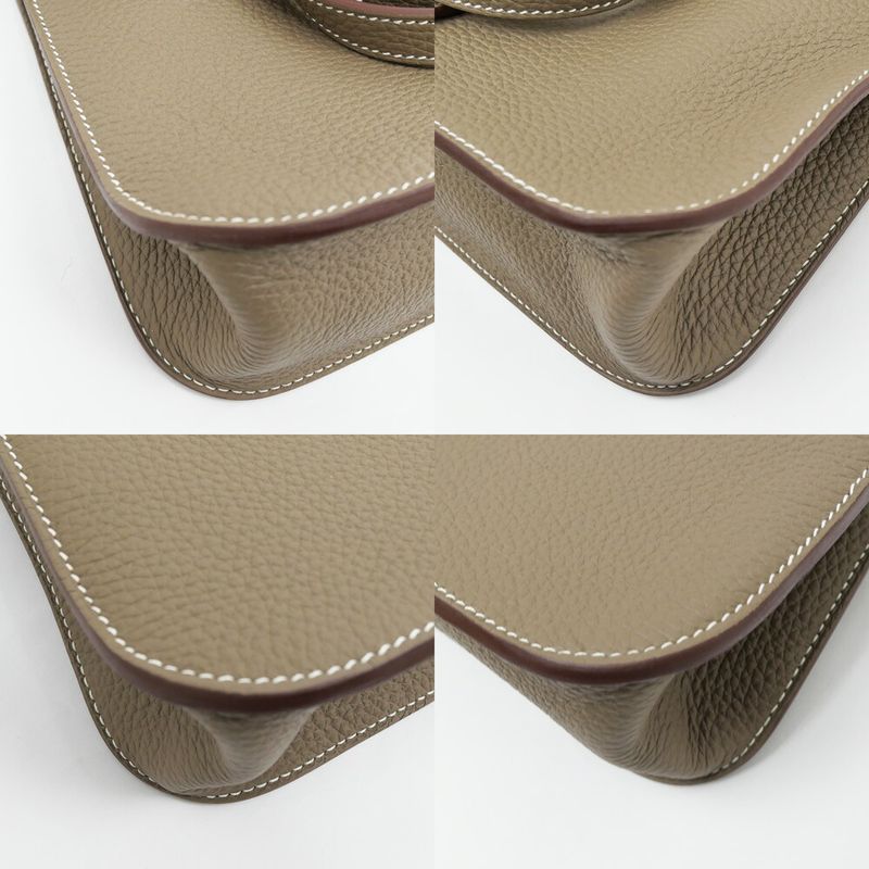 Hermes Halzan 25 Etoupe Silver Taurillon Clemence Leather Hand Bag with