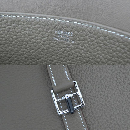 Hermes Halzan 25 Etoupe Silver Taurillon Clemence Leather Hand Bag with