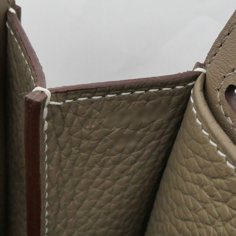 Hermes Halzan 25 Etoupe Silver Taurillon Clemence Leather Hand Bag with