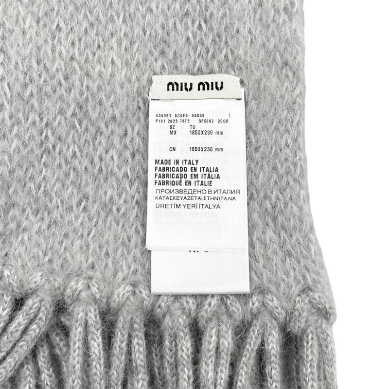 Miu Miu Miu Scarf Wool Mohair Logo Fringe Gray