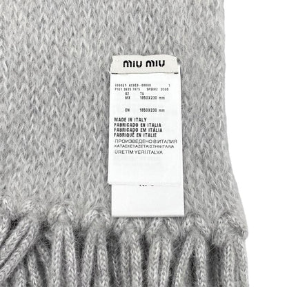 Miu Miu Miu Scarf Wool Mohair Logo Fringe Gray