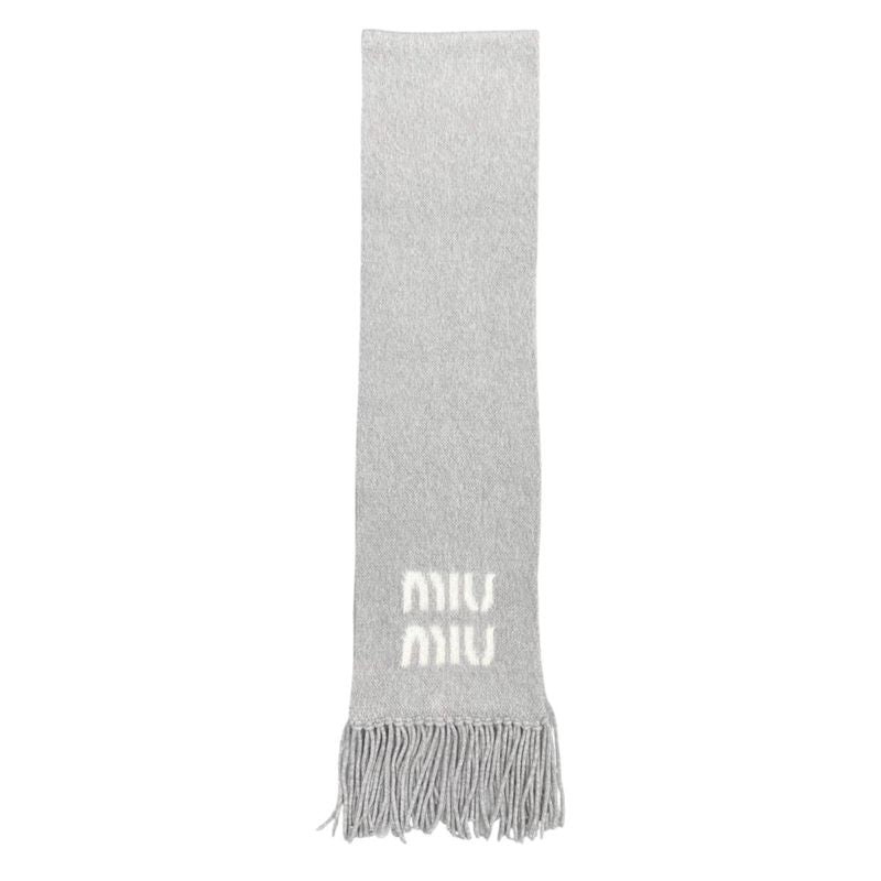 Miu Miu Miu Scarf Wool Mohair Logo Fringe Gray