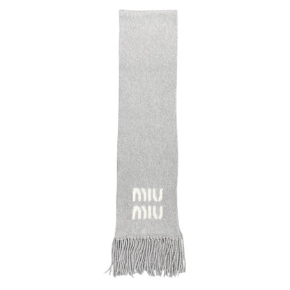 Miu Miu Miu Scarf Wool Mohair Logo Fringe Gray