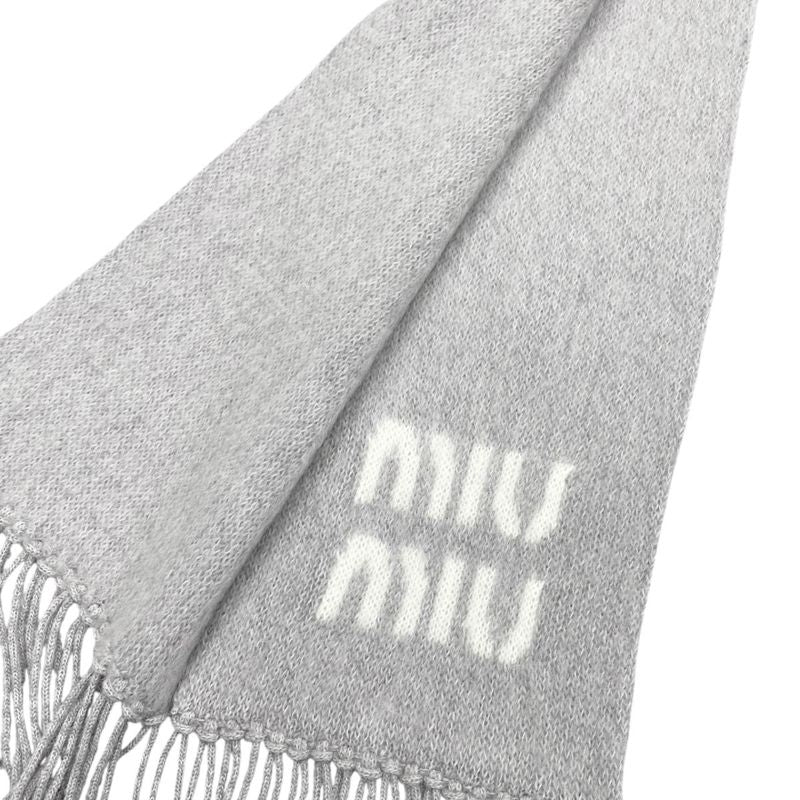Miu Miu Miu Scarf Wool Mohair Logo Fringe Gray