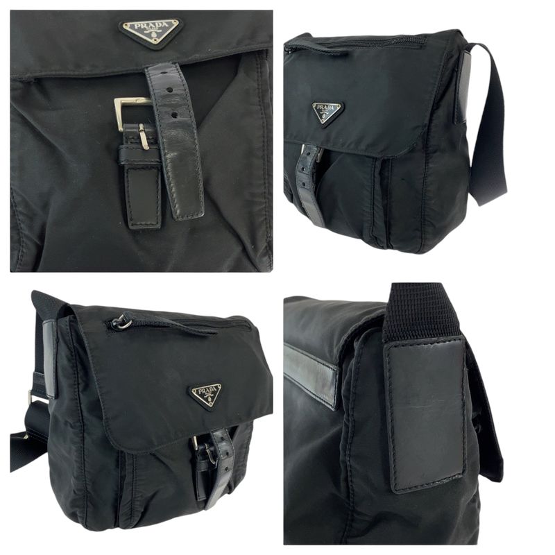 Prada Tessuto Black Silver Nylon Shoulder Bag Pochette