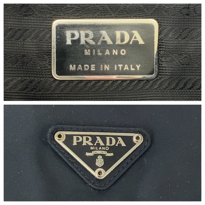 Prada Tessuto Black Silver Nylon Shoulder Bag Pochette