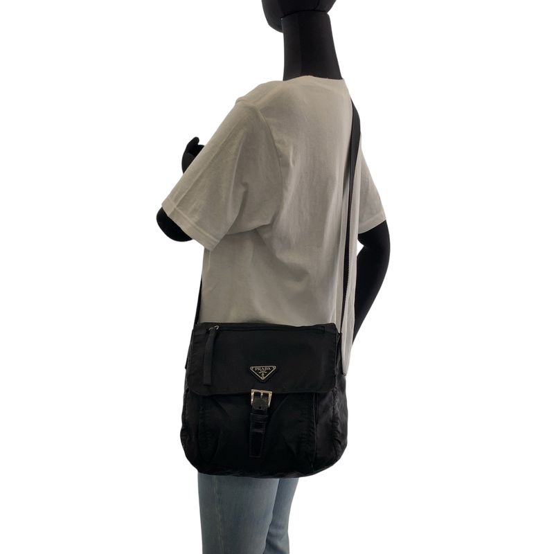 Prada Tessuto Black Silver Nylon Shoulder Bag Pochette