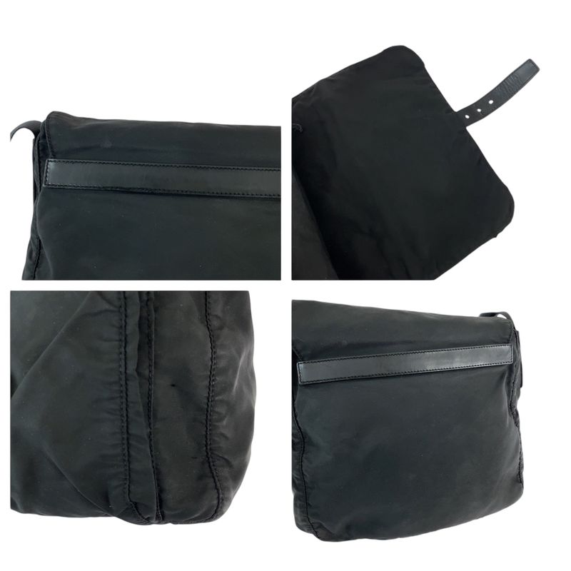 Prada Tessuto Black Silver Nylon Shoulder Bag Pochette