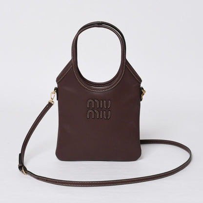 Miu Miu Ivy Mini Way Bag Calfskin Logo Patch Brown Gold