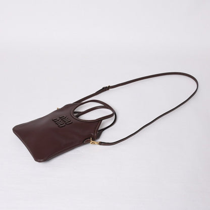 Miu Miu Ivy Mini Way Bag Calfskin Logo Patch Brown Gold — view 5
