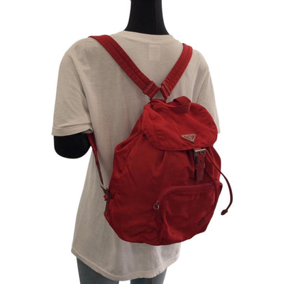 Prada Tessuto Red Silver Nylon Luc Backpack