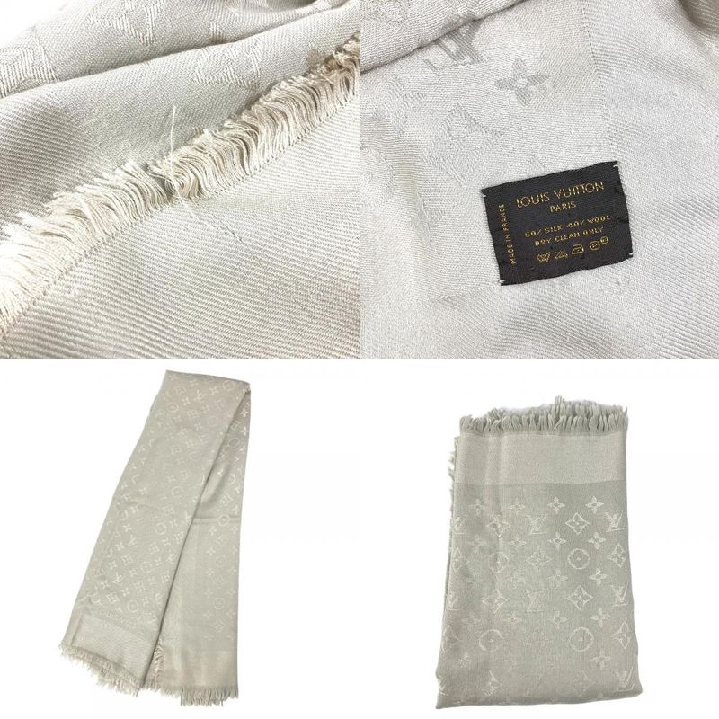 Louis Vuitton Shawl Monogram Silk Beige Scarf