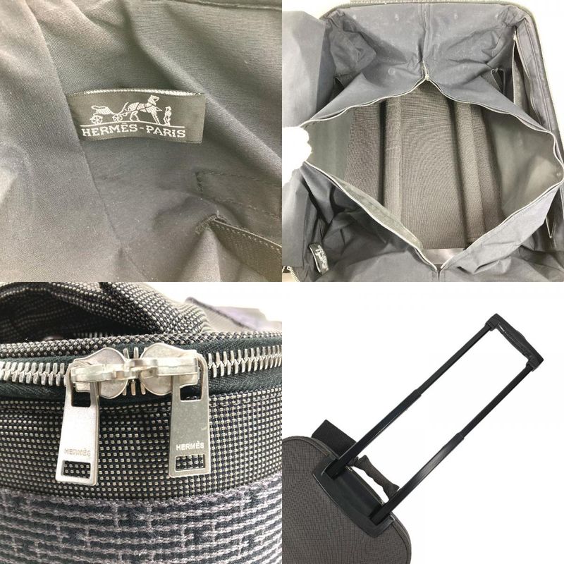 Hermes Travel Bag 2 Wheels Shoes Logo Canvas Gray Heel